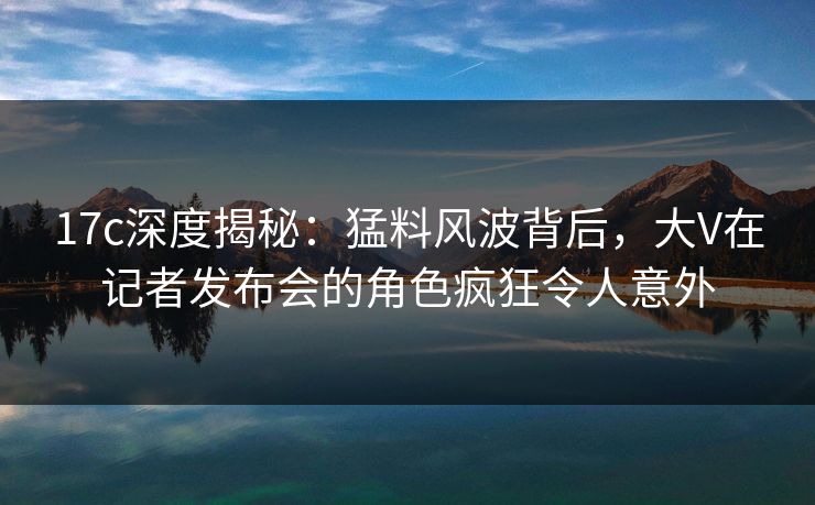 17c深度揭秘：猛料风波背后，大V在记者发布会的角色疯狂令人意外